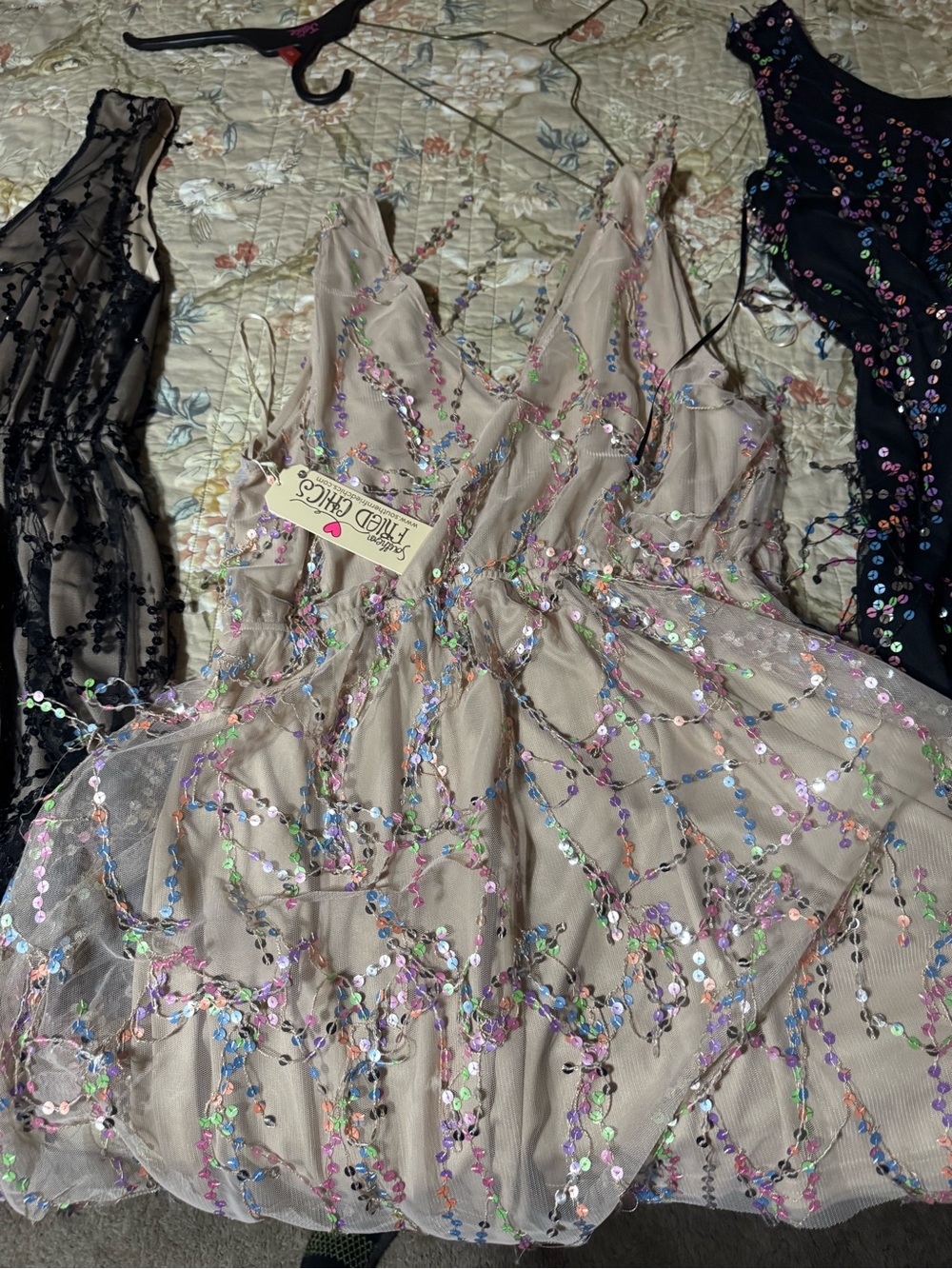 Sherri Hill Blush Sequin Embellished V-Neck Dress